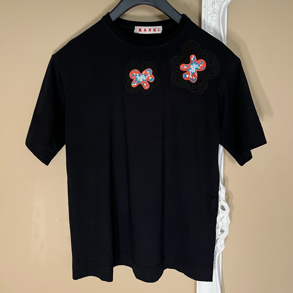 Marni black embroidered patch shirt